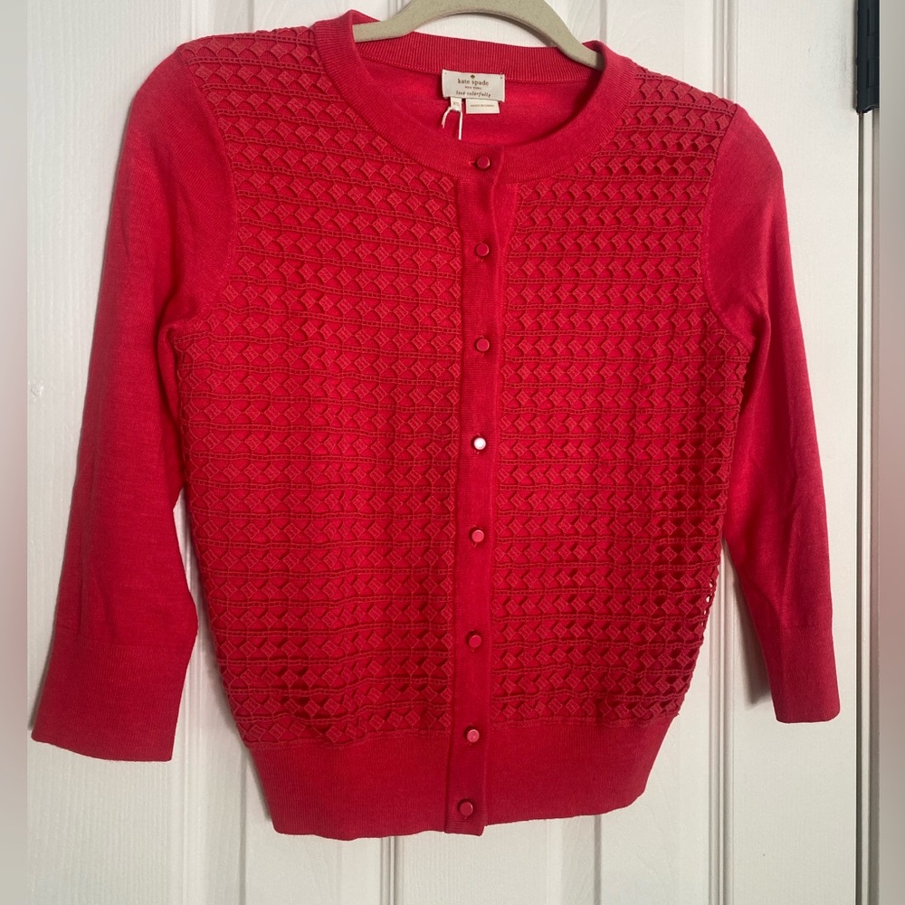 Kate Spade • Coral Red Crochet Overlay Cardigan